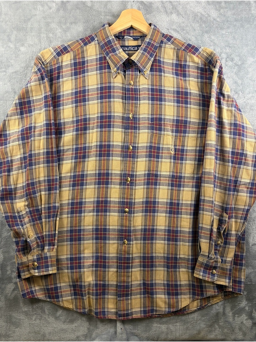 Nautica Tan, Blue & Red Plaid Button-Down Shirt
